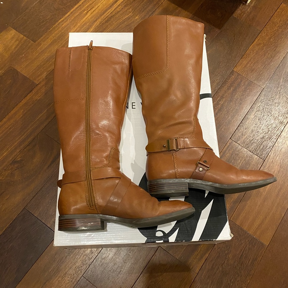 Nine West Wide Calf Tall Leather Boots in Camel size 7
